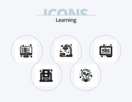 paquete de iconos llenos de línea de aprendizaje 5 diseño de iconos. documento. historia. física emc. en línea. teclado vector