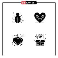 Set of 4 Vector Solid Glyphs on Grid for bug smile protection emoji heart Editable Vector Design Elements