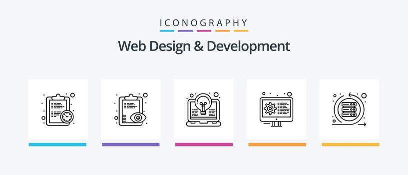 paquete de iconos de línea 5 de diseño y desarrollo web que incluye reloj. software. desarrollo. equipo css. diseño de iconos creativos vector