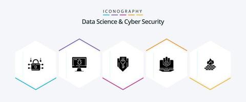 Data Science And Cyber Security 25 Glyph icon pack including protected. internet. access. computer. shield vector