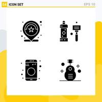 Pack of 4 Modern Solid Glyphs Signs and Symbols for Web Print Media such as location shower review bathroom data Editable Vector Design Elements