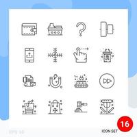 Modern Set of 16 Outlines and symbols such as smartphone mobile question application center Editable Vector Design Elements