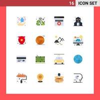 Mobile Interface Flat Color Set of 16 Pictograms of trust shield web page security haunted Editable Pack of Creative Vector Design Elements