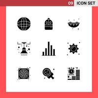 User Interface Pack of 9 Basic Solid Glyphs of business graph sweet analytics lamp Editable Vector Design Elements