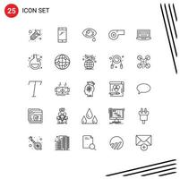 Group of 25 Modern Lines Set for education computer eye laptop sport Editable Vector Design Elements