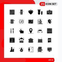 25 User Interface Solid Glyph Pack of modern Signs and Symbols of space s hardware potion heart Editable Vector Design Elements