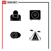 User Interface Pack of 4 Basic Solid Glyphs of bag food devices subwoofer beach tent Editable Vector Design Elements