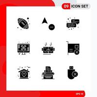 9 User Interface Solid Glyph Pack of modern Signs and Symbols of heart cup office tea technical Editable Vector Design Elements