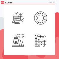 Mobile Interface Line Set of 4 Pictograms of message smoke bakery factory game Editable Vector Design Elements