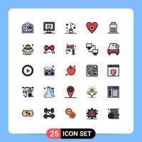 25 Universal Filled line Flat Colors Set for Web and Mobile Applications low battery halloween broom like favorite Editable Vector Design Elements