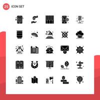 25 Thematic Vector Solid Glyphs and Editable Symbols of map city keyboard internet communication Editable Vector Design Elements