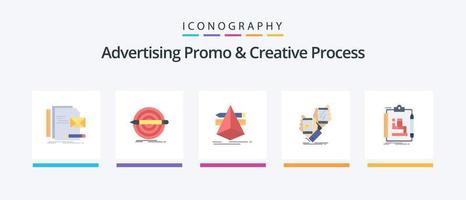 promoción publicitaria y paquete de iconos de 5 planos de proceso creativo que incluye el paquete. conciencia. colocar. herramientas. diseñador. diseño de iconos creativos vector