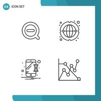 Pictogram Set of 4 Simple Filledline Flat Colors of search hourglass delete network notification Editable Vector Design Elements