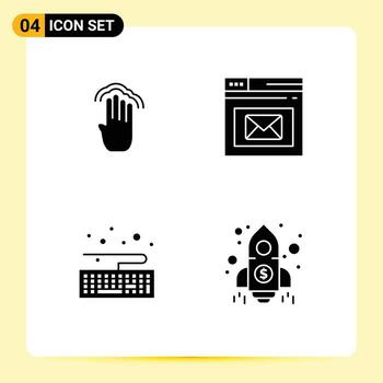 Set of 4 Modern UI Icons Symbols Signs for fingers web interface inbox keyboard Editable Vector Design Elements