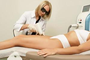 Woman client during IPL treatment in a cosmetology medical clinic photo