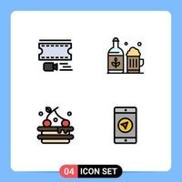 4 User Interface Filledline Flat Color Pack of modern Signs and Symbols of animation food filmstrip cup application Editable Vector Design Elements