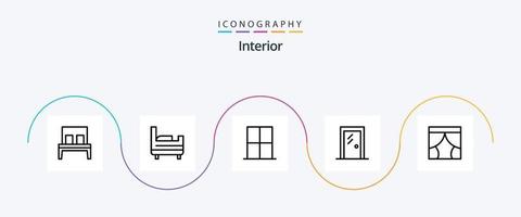 paquete de iconos de línea interior 5 que incluye interior. habitación. interior. interior. puerta de vidrio vector