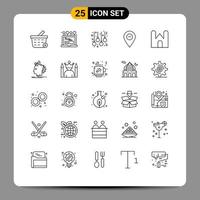 25 User Interface Line Pack of modern Signs and Symbols of castle building pin balls marker location Editable Vector Design Elements