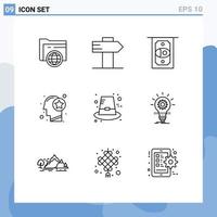 Outline Pack of 9 Universal Symbols of holiday autumn cash thinking mind Editable Vector Design Elements
