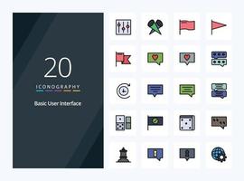 20 Basic line Filled icon for presentation vector