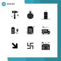 9 Universal Solid Glyphs Set for Web and Mobile Applications search paper military bomb document power Editable Vector Design Elements