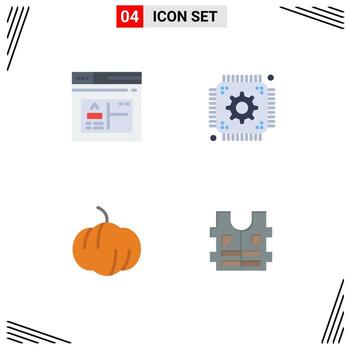 conjunto moderno de 4 iconos y símbolos planos, como aplicaciones calabaza desarrollo web vida elementos de diseño vectorial editables vector
