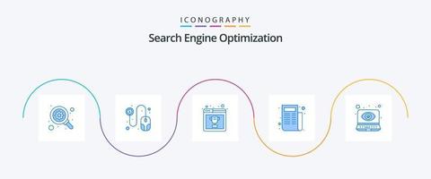 paquete de iconos seo blue 5 que incluye . monitoreo cibernético web. clasificación de la página. ojo de vigilancia. anuncio vector