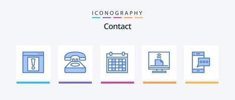 Póngase en contacto con el paquete de iconos Blue 5 que incluye el escritorio. computadora. conversacion. comunicación. Contáctenos. diseño de iconos creativos vector