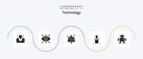 Technology Glyph 5 Icon Pack Including technology. cnc. energy. technology. plug vector