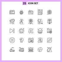 Universal Icon Symbols Group of 25 Modern Lines of report document world data pay Editable Vector Design Elements