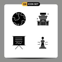 Editable Vector Line Pack of 4 Simple Solid Glyphs of earth blackboard geography shop easel Editable Vector Design Elements
