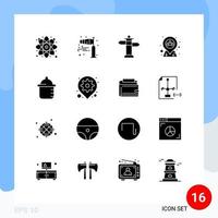 Pack of 16 Modern Solid Glyphs Signs and Symbols for Web Print Media such as bottle party storm pin location Editable Vector Design Elements