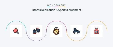 la línea de equipos deportivos y recreativos de fitness llenó el paquete de iconos planos 5 que incluye la camisa. patines reloj. patinar. bota vector