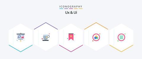 Ux And Ui 25 Flat icon pack including menu. list. bookmark. paint. rgb vector