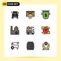 Universal Icon Symbols Group of 9 Modern Filledline Flat Colors of truck car currency industry factory chimney Editable Vector Design Elements