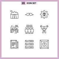 Group of 9 Modern Outlines Set for tv cabinet men work place process Editable Vector Design Elements