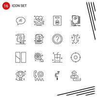 16 User Interface Outline Pack of modern Signs and Symbols of festival sketching egg sketch layout Editable Vector Design Elements