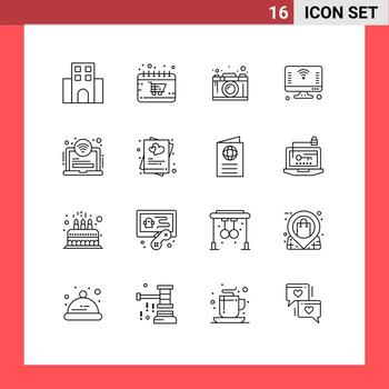 Pack of 16 creative Outlines of iot computer monday thinking design Editable Vector Design Elements