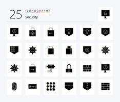 Paquete de iconos de 25 glifos sólidos de seguridad que incluye protección. blindaje. flecha. seguridad. llave vector