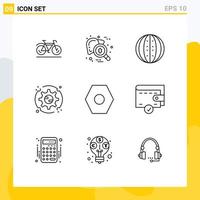 Modern Set of 9 Outlines and symbols such as options setting virus preferences melon Editable Vector Design Elements