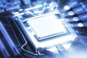 Shining computer processor CPU with blank space for design photo