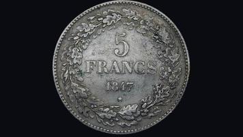 Alte Silbermünze 5 Franken Belgien 1847, Kranz, Rückseite, Jagd video