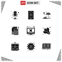 Mobile Interface Solid Glyph Set of 9 Pictograms of screen computer sunbed paper file Editable Vector Design Elements