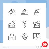 9 Universal Outlines Set for Web and Mobile Applications gender photographer ax flash photography camera Editable Vector Design Elements