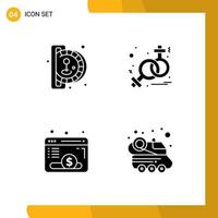 User Interface Pack of 4 Basic Solid Glyphs of insert coin website play venus automobile Editable Vector Design Elements