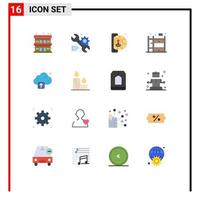 Pack of 16 Modern Flat Colors Signs and Symbols for Web Print Media such as technology cloud insert coin bunk bed home Editable Pack of Creative Vector Design Elements