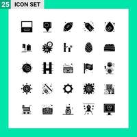 Mobile Interface Solid Glyph Set of 25 Pictograms of health care blood rugby price tag shopping Editable Vector Design Elements