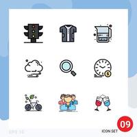 User Interface Pack of 9 Basic Filledline Flat Colors of magnify general food weather cloud Editable Vector Design Elements