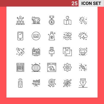 Pictogram Set of 25 Simple Lines of knock pointer canada map position Editable Vector Design Elements