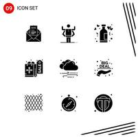 Set of 9 Commercial Solid Glyphs pack for weather shopping organization christmas romance Editable Vector Design Elements